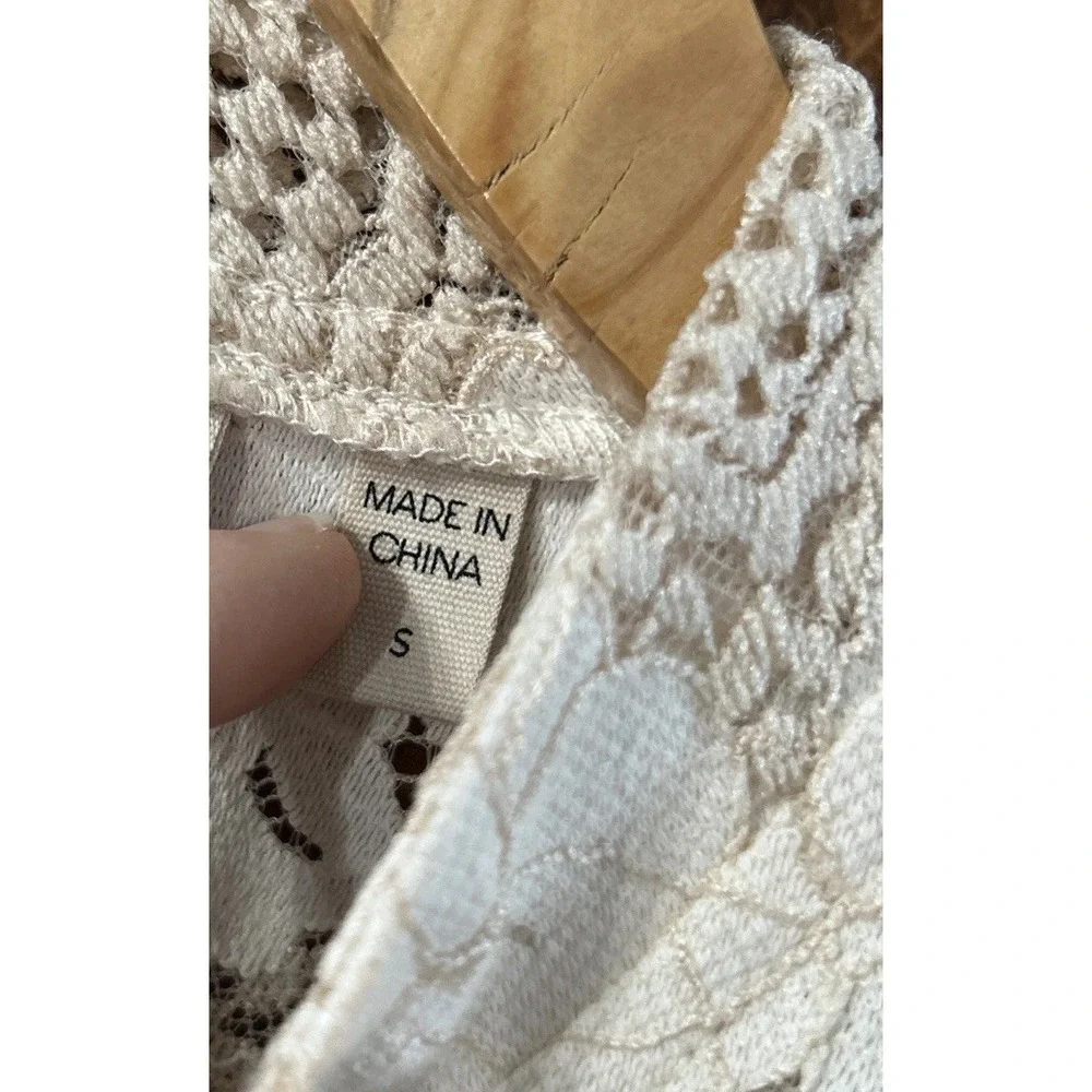 Dolan x Anthropologie Left Coast Mock Neck Long Sleeve Blouse Ivory Lace Small